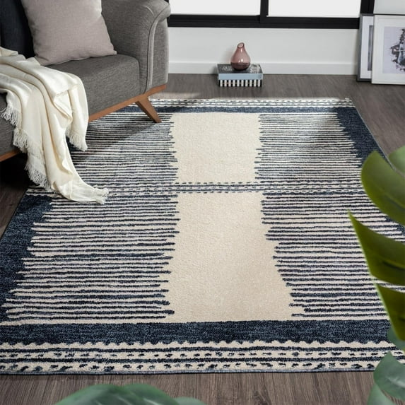 Luxe Weavers Moroccan Geometric Navy 6x9 Area Rug, Abstract Stripe Carpet