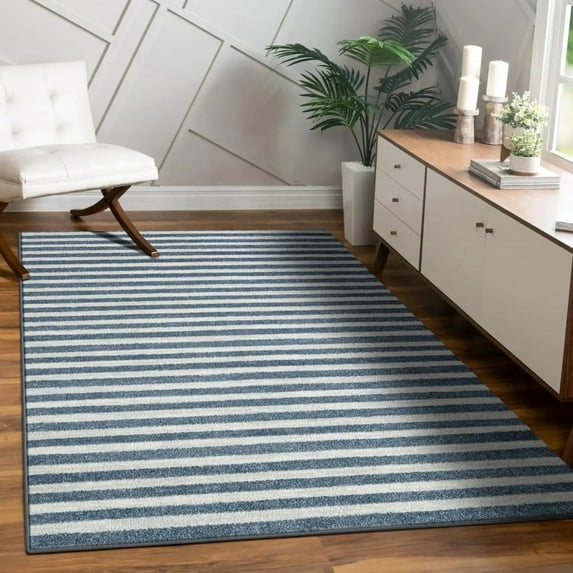 Luxe Weavers Moroccan Lines Area Rug Blue 5x7, Easy Clean Modern Home Décor Rug