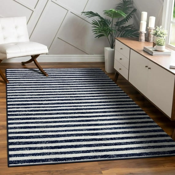 Luxe Weavers Moroccan Lines Area Rug Navy 8x10, Easy Clean Modern Home Décor Rug