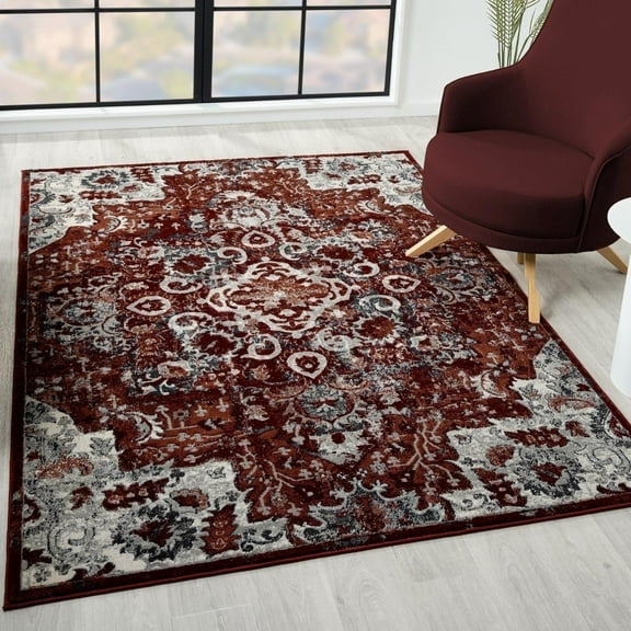 Luxe Weavers Moroccan Red 4x5 Medallion Area Rug, Floral Living Room Carpet