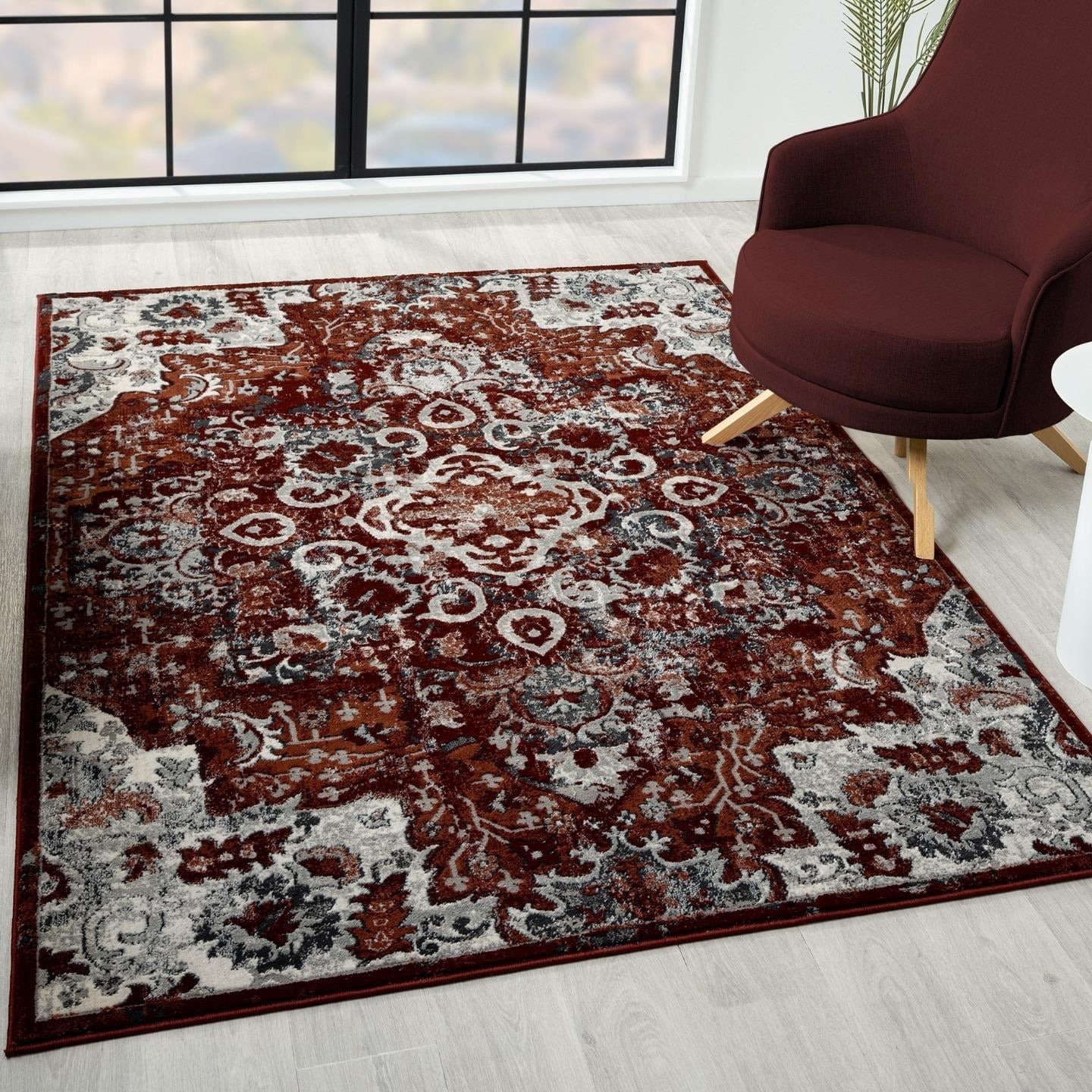 Moroccan Red and Gray 5' x 7' Synthetic Area Rug