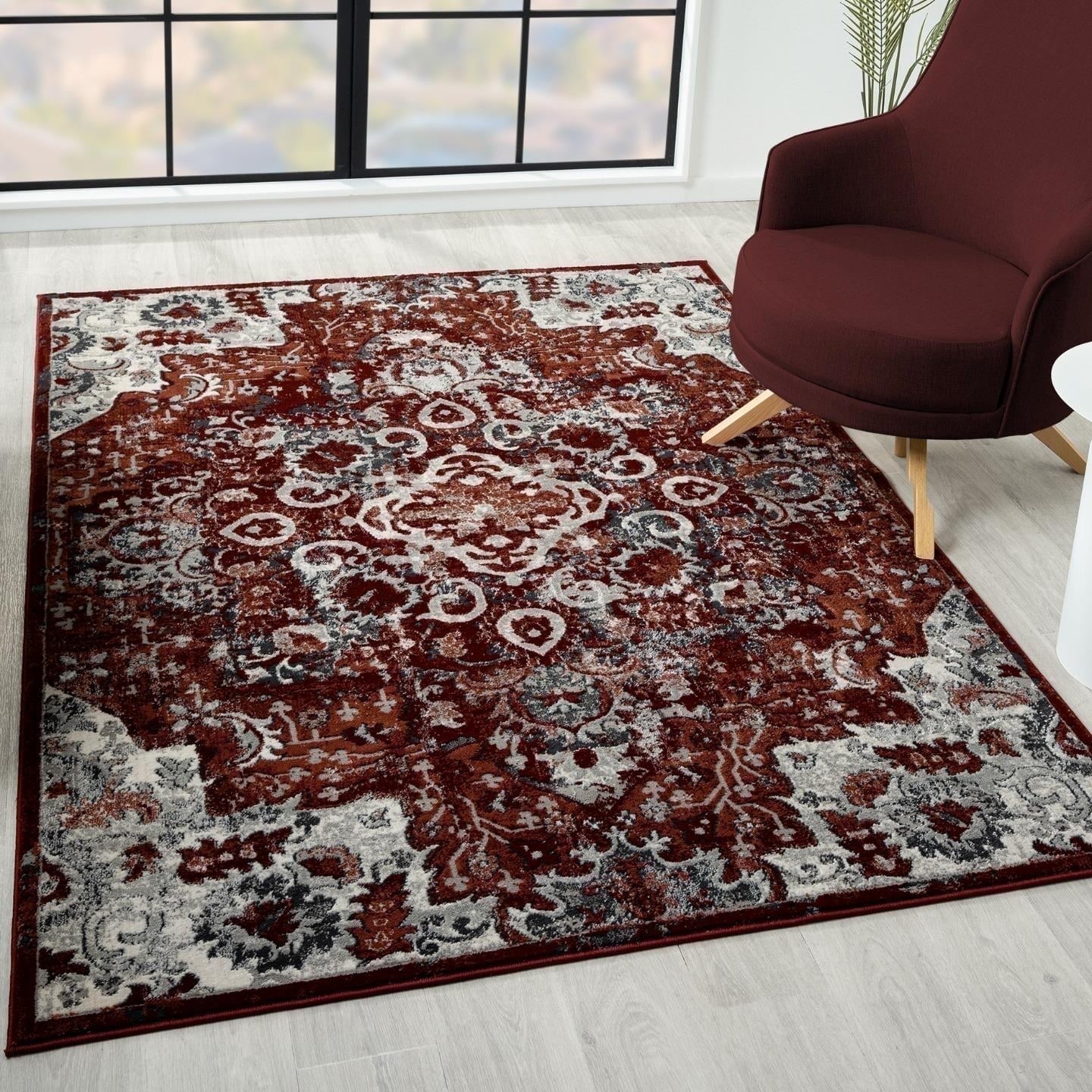 Moroccan Red and Gray 5' x 7' Synthetic Area Rug