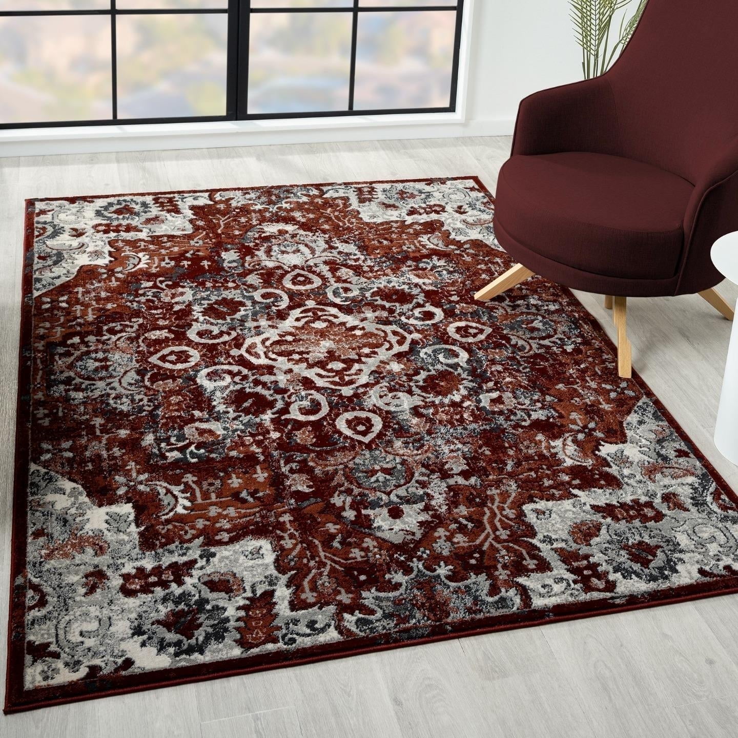 Moroccan Red and Gray 5' x 7' Synthetic Area Rug