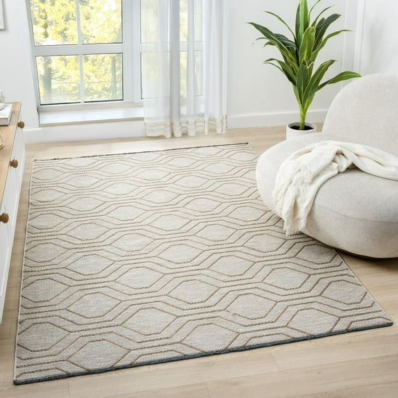 Luxe Weavers Moroccan Trellis Beige 8x10 Washable Area Rug, Anti-Slip Geometric Carpet
