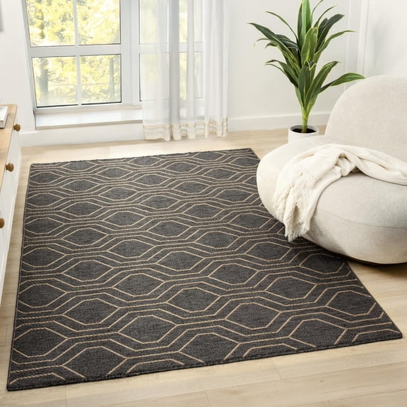 Luxe Weavers Moroccan Trellis Black 6x9 Washable Area Rug, Anti-Slip Geometric Carpet