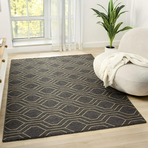 Luxe Weavers Moroccan Trellis Black 8x10 Washable Area Rug, Anti-Slip Geometric Carpet