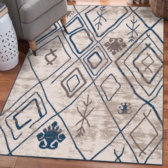 Luxe Weavers Moroccan Tribal Ivory 5x7 Area Rug, Non-Shedding Carpet