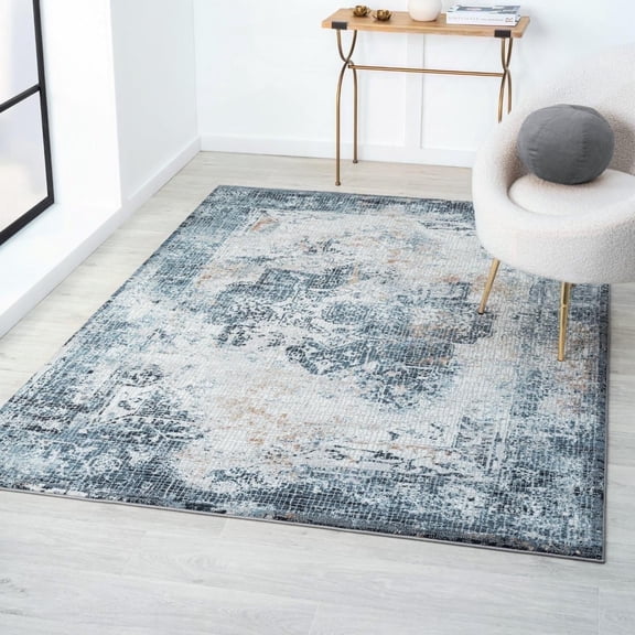 Luxe Weavers Mosaic Tile Blue 6x9 Area Rug with Distressed Effect Moroccan Bedroom Carpet