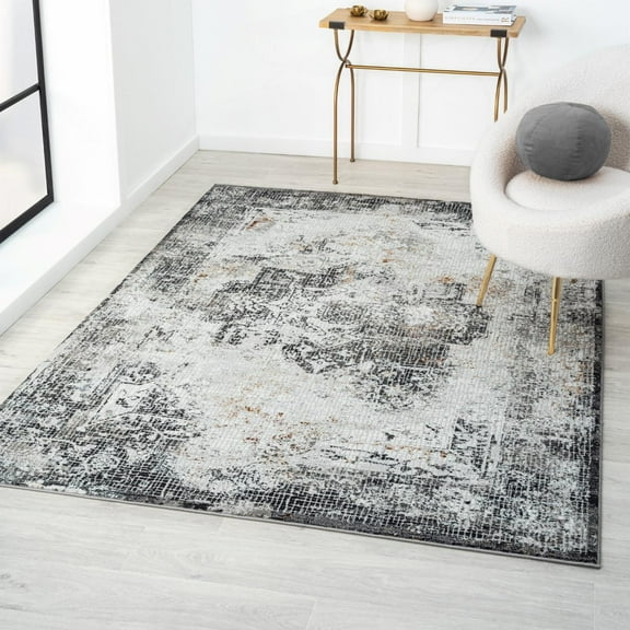 Luxe Weavers Mosaic Tile Gray 5x7 Area Rug with Distressed Effect Moroccan Bedroom Carpet