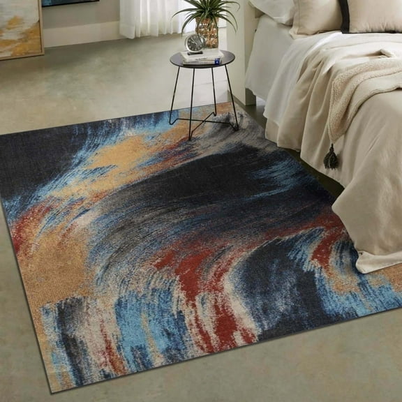 Luxe Weavers Multicolor Abstract 5x7 Area Rug, Artistic Black Stain-Resistant Family Room Carpet