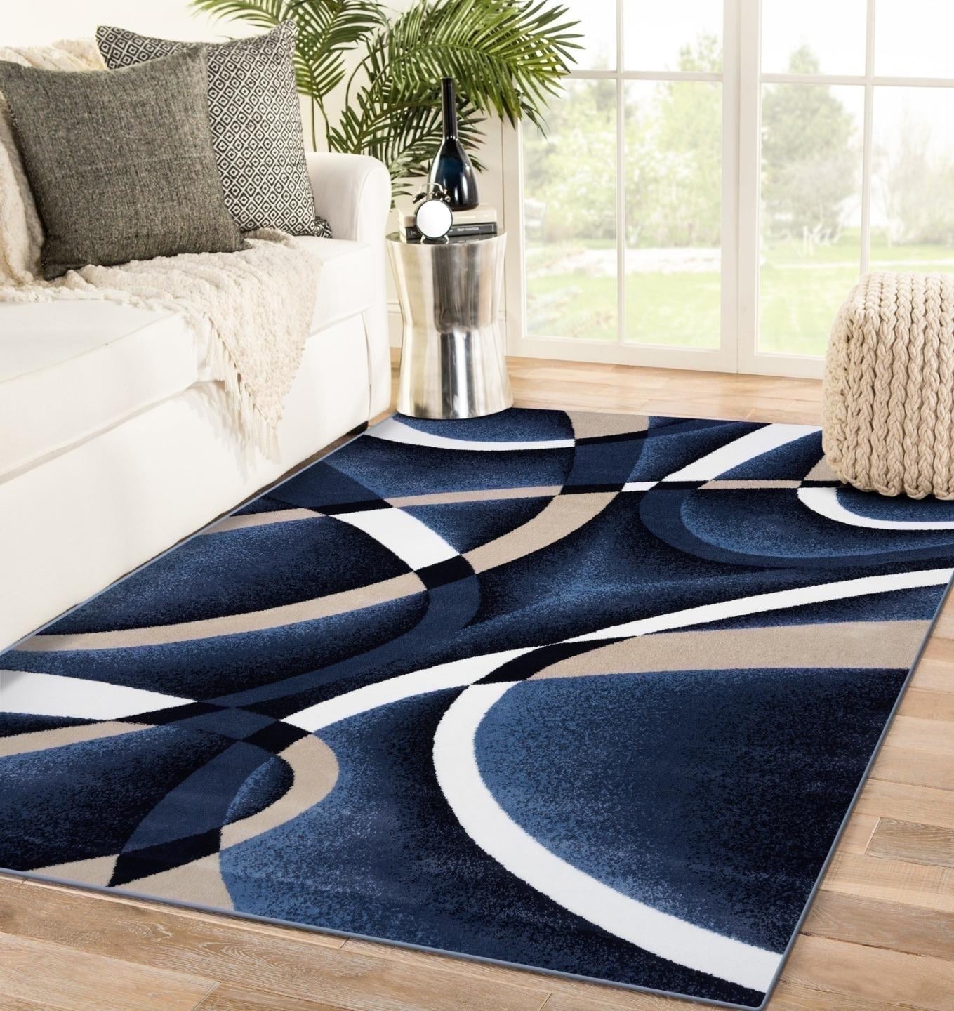 Navy and Beige Abstract Geometric 6' x 9' Area Rug