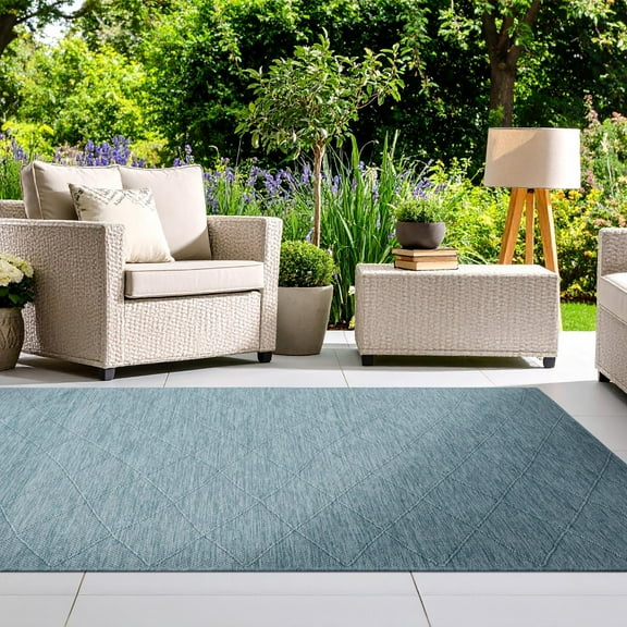 Luxe Weavers Non-Slip Washable Outdoor Aqua 8x10 Area Rug, Modern Geometric Carpet