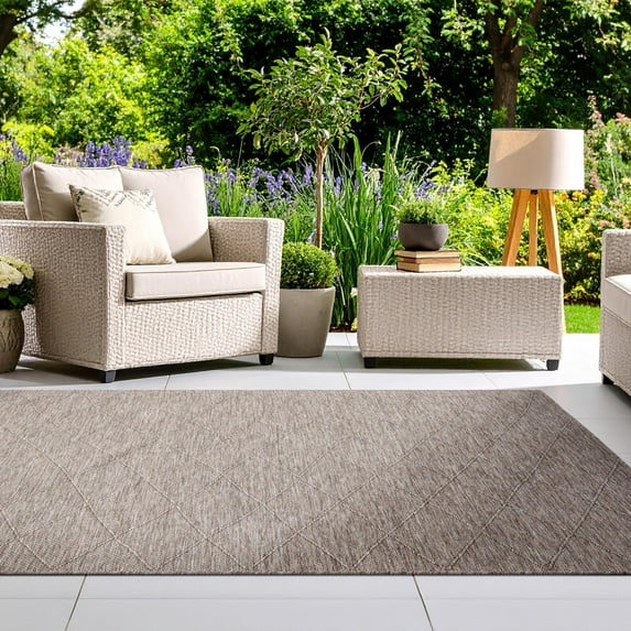 Luxe Weavers Non-Slip Washable Outdoor Beige 5x7 Area Rug, Modern Geometric Carpet