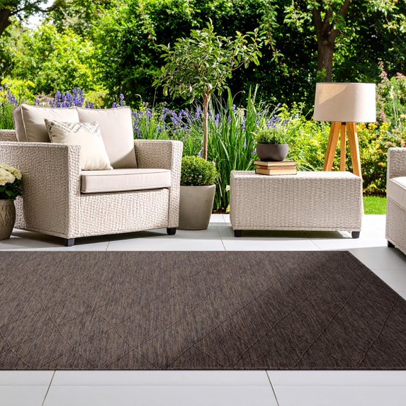 Luxe Weavers Non-Slip Washable Outdoor Brown 9x12 Area Rug, Modern Geometric Carpet