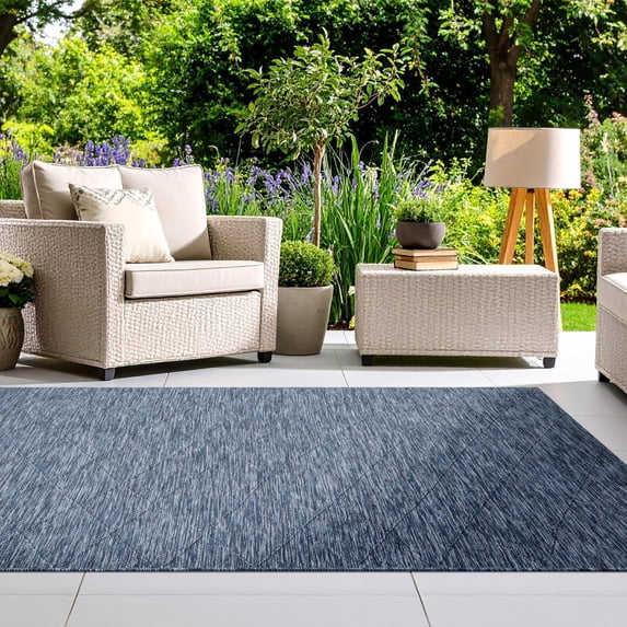 Luxe Weavers Non-Slip Washable Outdoor Navy Blue 9x12 Area Rug, Modern Geometric Carpet
