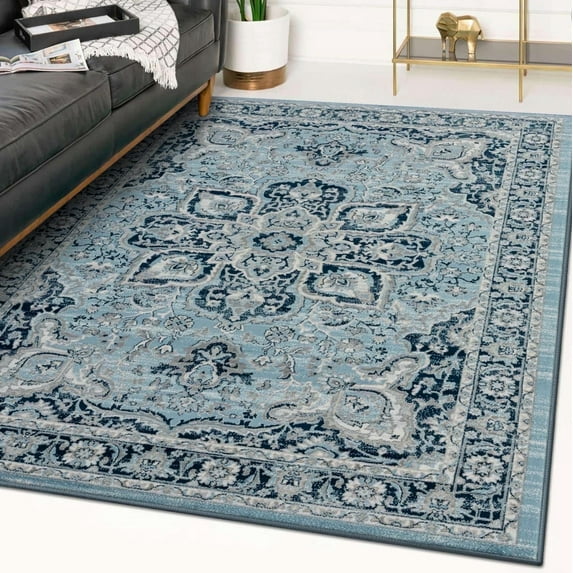 Luxe Weavers Olimpia Collection 5940 Blue 5x7 Oriental Floral Area Rug
