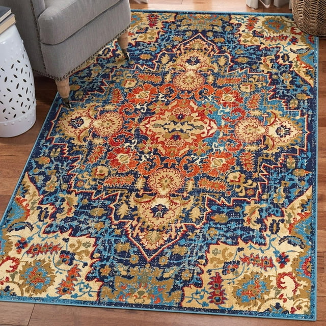 Luxe Weavers Oriental Blue 8x10 Vintage Area Rug, Southwestern Geometric Carpet
