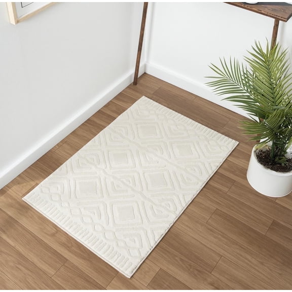 Luxe Weavers Moroccan Diamond Cream 2x3 Area Rug for Living Rooms
