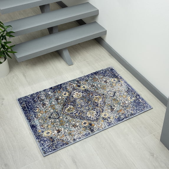 Luxe Weavers Oriental Distressed Floral Marine 2x3 Area Rug, Indoor Carpet