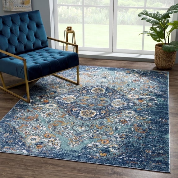 Luxe Weavers Oriental Distressed Floral Marine 5x7 Area Rug, Indoor Carpet