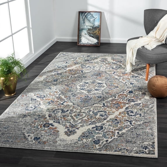 Luxe Weavers Oriental Distressed Floral Steel 5x7 Area Rug, Indoor Carpet
