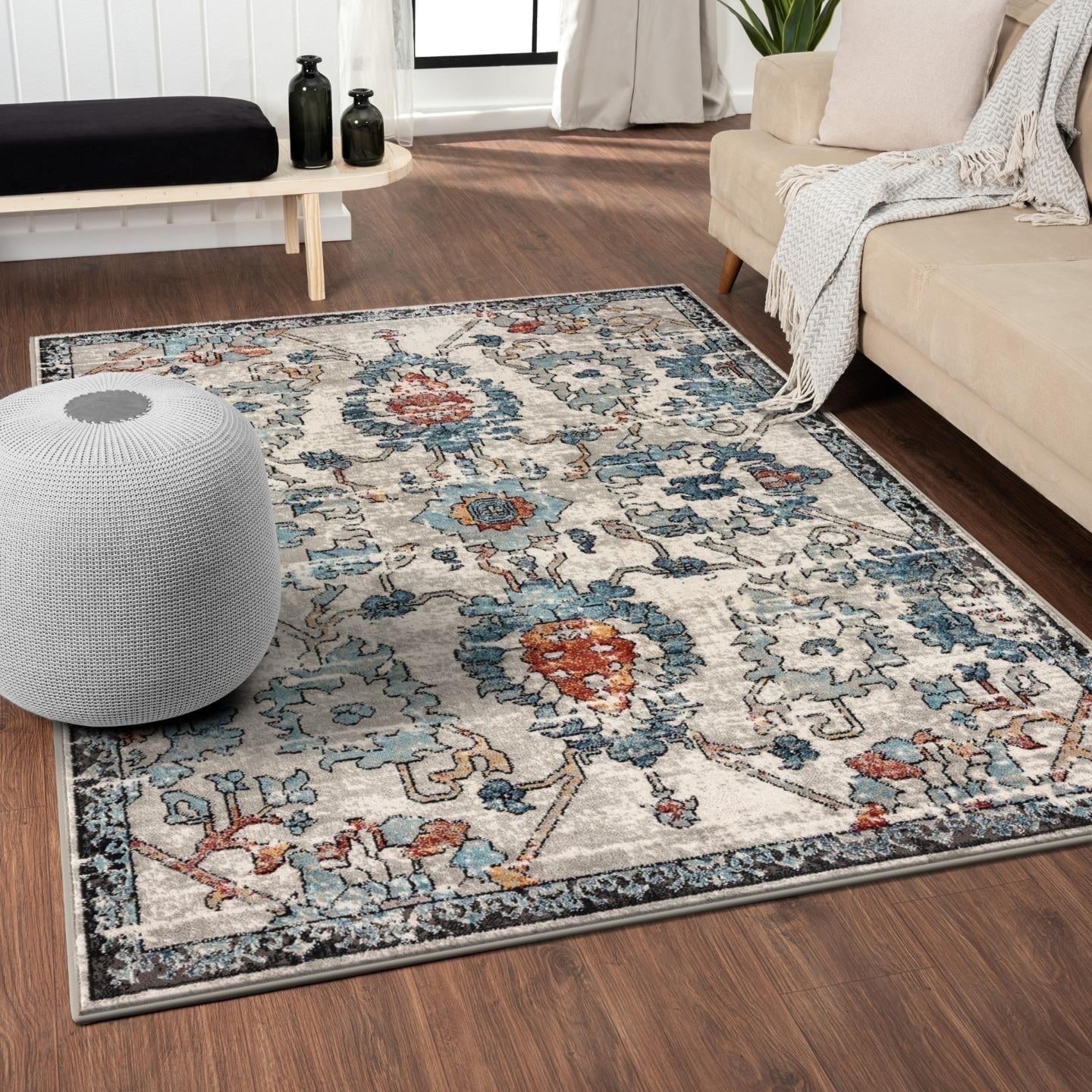Luxe Weavers Oriental Floral Blue 5x7 Area Rug, Non-Shedding Distressed Style Carpet