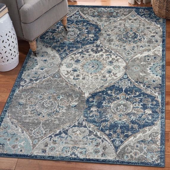 Luxe Weavers Oriental Floral Blue 8x10 Area Rug for Living Room and Bedroom