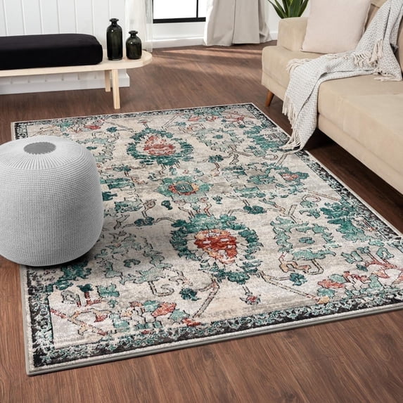 Luxe Weavers Oriental Floral Green 5x7 Area Rug, Non-Shedding Distressed Style Carpet