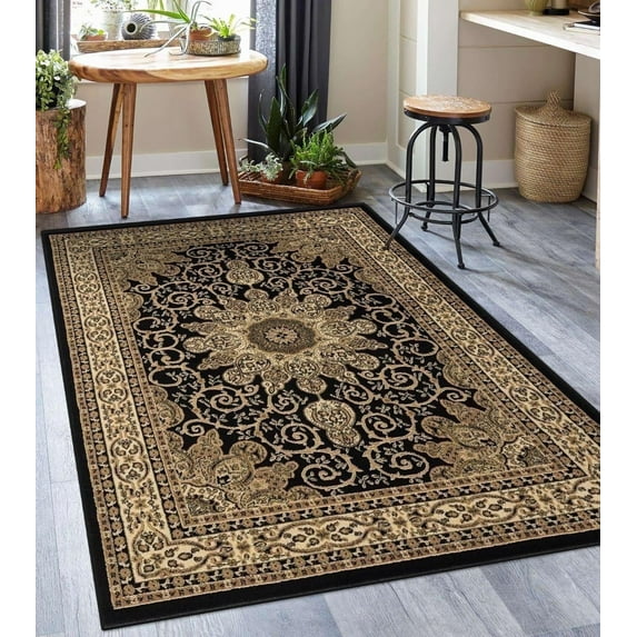 Luxe Weavers Oriental Floral Medallion Black 4x5 Area Rug, Indoor Carpet