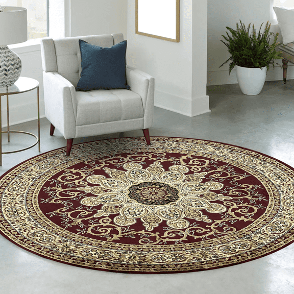 Luxe Weavers Oriental Floral Medallion Burgundy 8ft Round Area Rug, Indoor Carpet