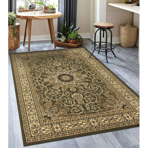Luxe Weavers Oriental Floral Medallion Green 8x10 Area Rug, Indoor Carpet