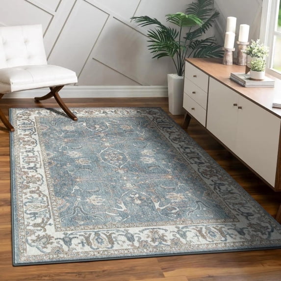 Luxe Weavers Oriental Floral Modern Farmhouse Blue 8x10 Area Rug for Living Rooms