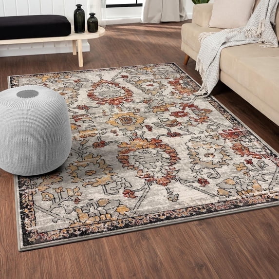 Luxe Weavers Oriental Floral Orange 8x10 Area Rug, Non-Shedding Distressed Style Carpet