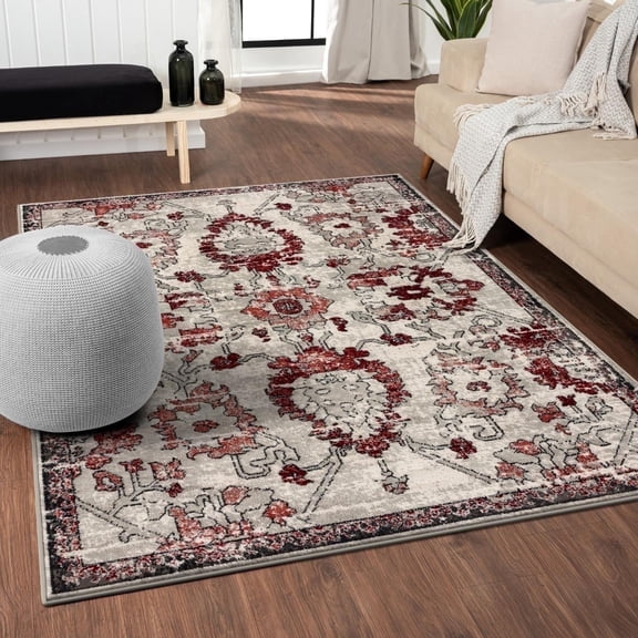 Luxe Weavers Oriental Floral Red 6x9 Area Rug, Non-Shedding Distressed Style Carpet