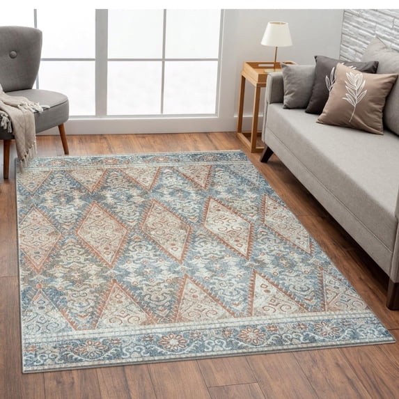 Luxe Weavers Oriental Geometric Blue 5x7 Area Rug for Bedrooms