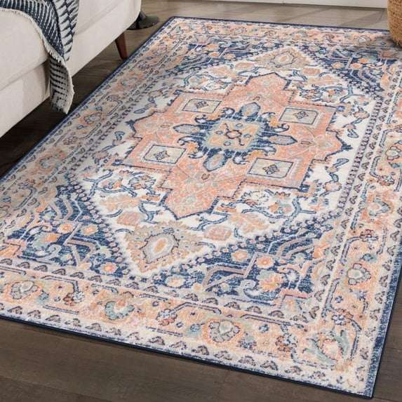 Luxe Weavers Oriental Medallion Navy 5x7 Area Rug, Stain-Resistant Carpet