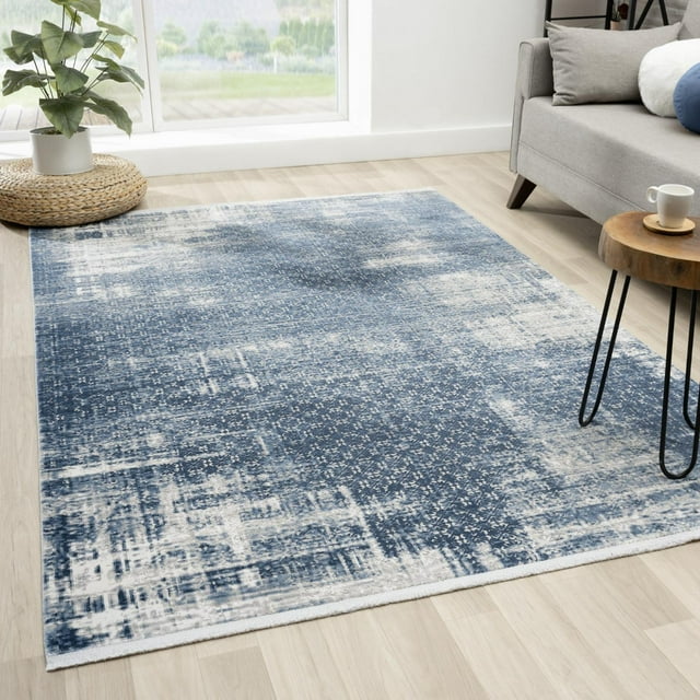 Luxe Weavers Oriental Premium Textured Fringe Blue 5x7 Area Rug