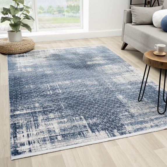 Luxe Weavers Oriental Premium Textured Fringe Blue 8x10 Area Rug