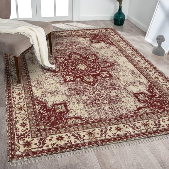 Luxe Weavers Oriental Red 5x7 Area Rug Floral Fringed Carpet