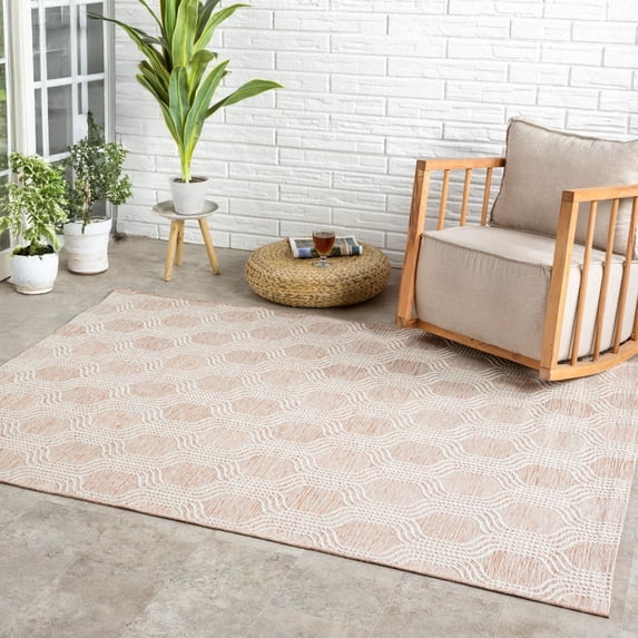 Luxe Weavers Outdoor Geometric Trellis Orange 8x10 Area Rug, Low Pile Carpet