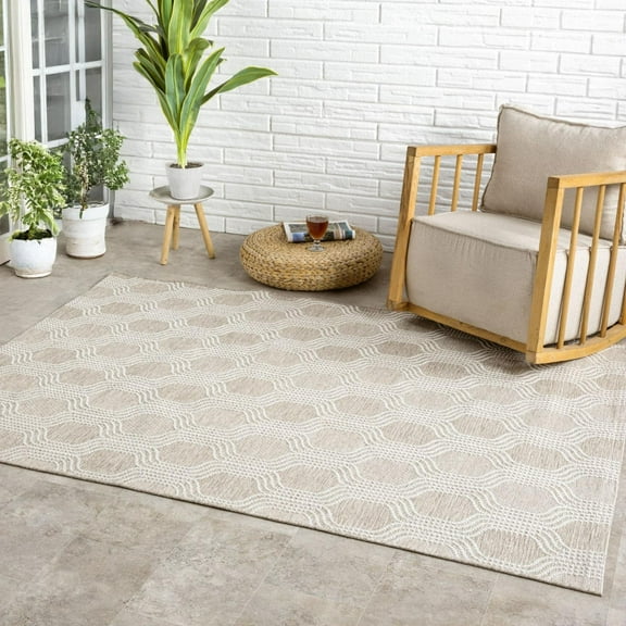 Luxe Weavers Outdoor Geometric Trellis Taupe 8x10 Area Rug, Low Pile Carpet