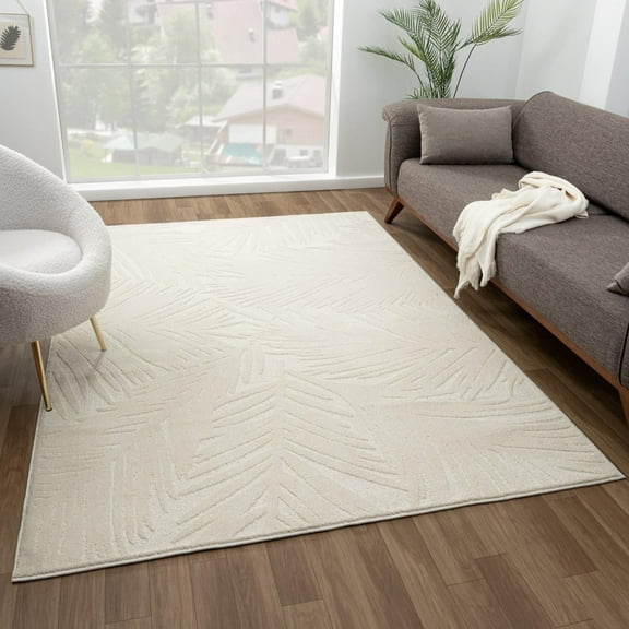 Luxe Weavers Palm Leaf Cream 6x9 Area Rug, Neutral Carpet