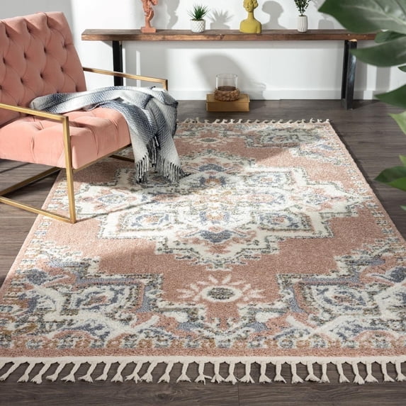 Luxe Weavers Pink 6x9 Southwestern Medallion Area Rug, Stain Resistant Fringe Carpet