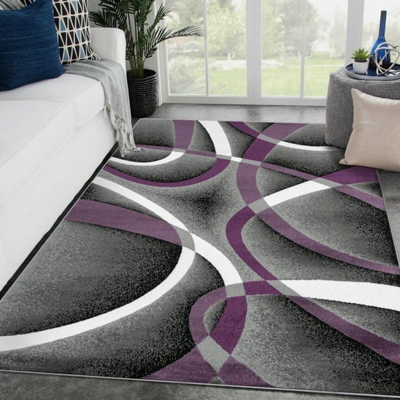Luxe Weavers Purple Modern Abstract Area Rug 5x7 Geometric Living Room Carpet