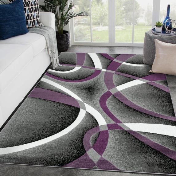 Luxe Weavers Purple Modern Abstract Area Rug 8x11 Geometric Living Room Carpet