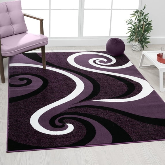 Luxe Weavers Purple Swirls Modern Abstract Area Rug 6x9