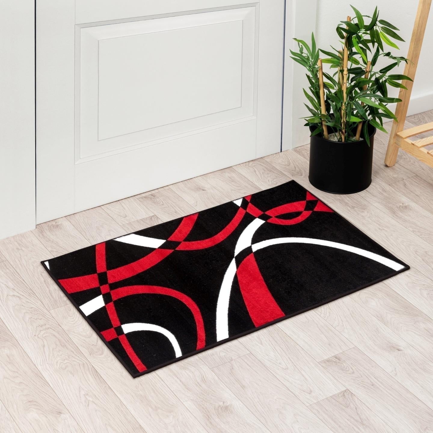 Red and Black Abstract Geometric 5' x 7' Area Rug