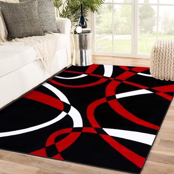 Luxe Weavers Red Modern Abstract Area Rug 6x9 Geometric Living Room Carpet