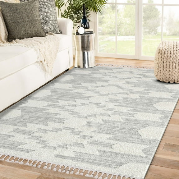 Luxe Weavers South Western Fringe Geometric Gray 5x7 Area Rug for Living Room