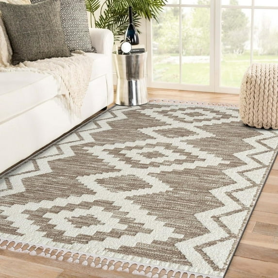 Luxe Weavers South Western Geometric Fringe Brown 6x9 Area Rug, Indoor Carpet
